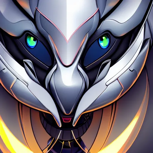 Image similar to close up maw shot, headshot, of a cute stunning robot anthropomorphic female dragon, with sleek silver armor, a black OLED visor over the eyes, her maw open in front of the camera, camera looking down into the maw, about to consume you, on the beach at sunset, highly detailed digital art, furry art, anthro art, sci fi, warframe art, destiny art, high quality, 3D realistic, mawshot, Furaffinity, Deviantart