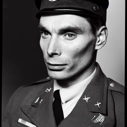 Image similar to cillian murphy in a world war ii uniform, black and white film photography, realistic face, cabinet card, 2 5 mm lens, cinematography by roger deakins