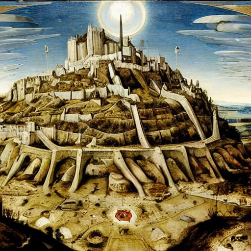 Prompt: Minas Tirith by Bruegel, oil-painting, masterpiece