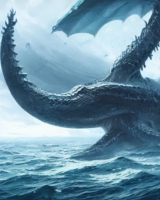 Image similar to A monstrous giant sea serpent in the middle of the sea, fantasy art, in the style of greg rutkowski, illustration, epic, fantasy, intricate, hyper detailed, artstation, concept art, smooth, sharp focus, ray tracing