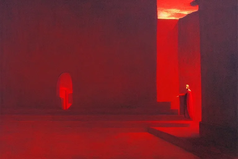 Image similar to only with red, a red melted emperor, taormina amphitheatre, crowd hails him, in the style of beksinski, parts by edward hopper, parts by rodcenko, parts by yue minjun, intricate and epic composition, red by caravaggio, insanely quality, highly detailed, masterpiece, red light, artstation, 4 k