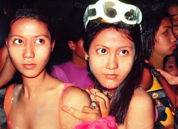 Image similar to A girl in the Nightclubs in Indonesia, 90's professional color photograph.