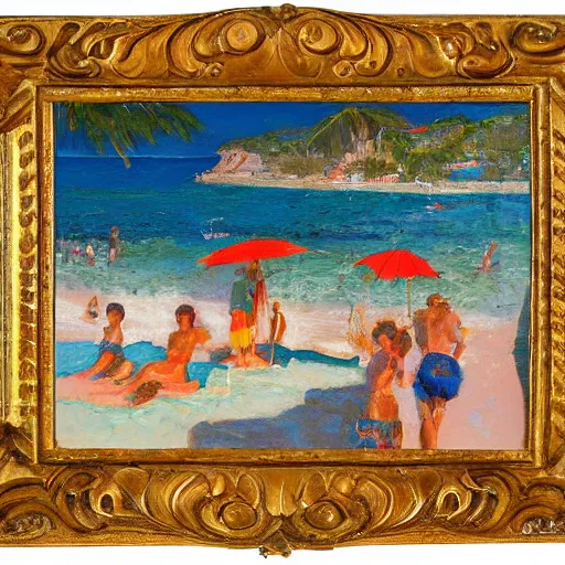 Image similar to rich and indulgent oil paint impasto reliefs, happy italian beach scene, an artwork by charles w. bartlett and jackson pollack and colin campbell cooper