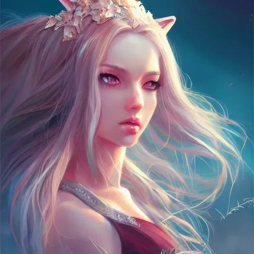 Prompt: fox girl, long hair, gorgeous, amazing, elegant, intricate, highly detailed, digital painting, artstation, concept art, sharp focus, illustration, art by Ross tran