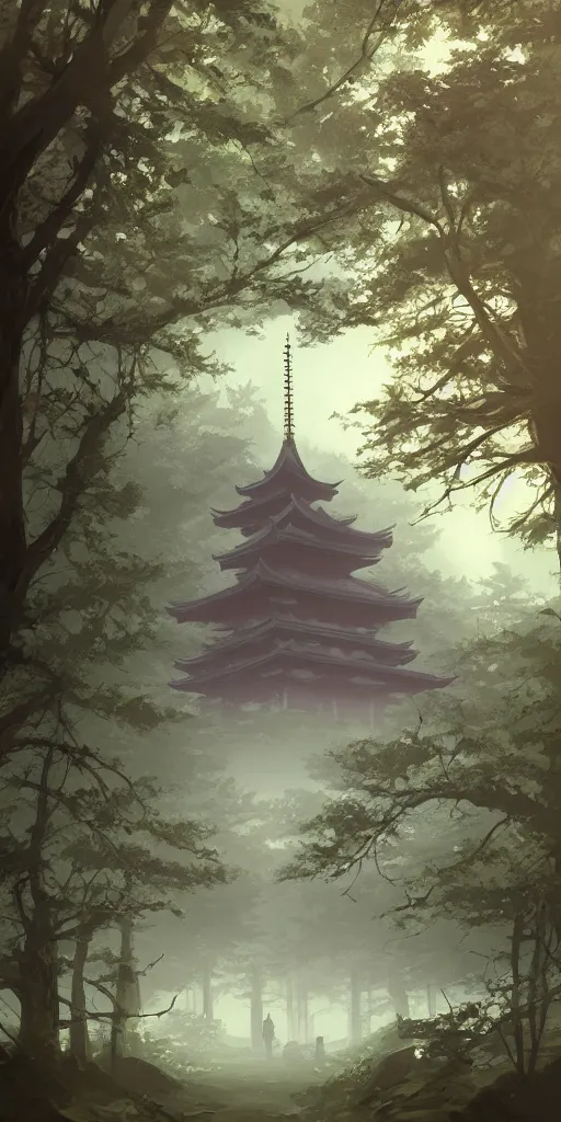 Image similar to concept art by sylvain sarrailh of a haunted japan temple in a forest