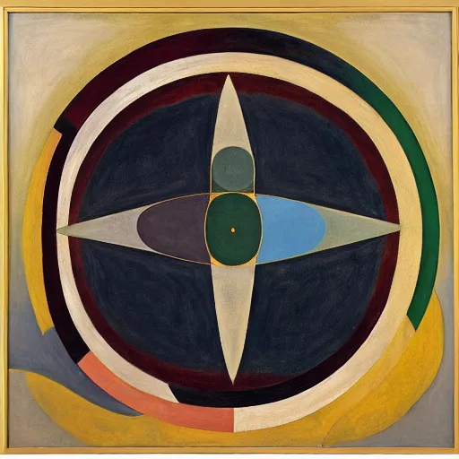 Image similar to triads of ascent by hilma af klint, oil and gold leaf on canvas, high resolution, masterpiece