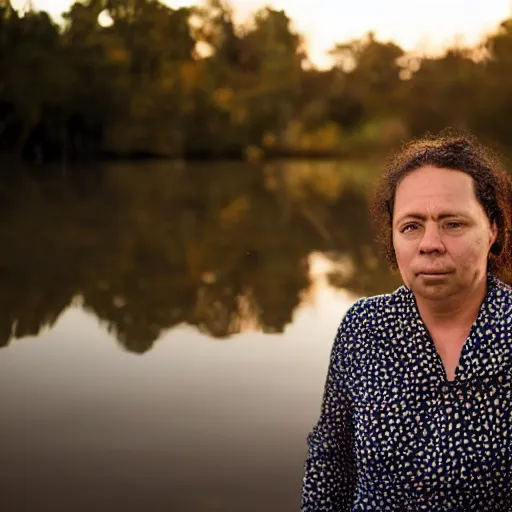 Image similar to golden hour rebel portrait of a lady 3 7 years old, with flood