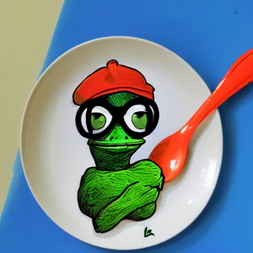 Image similar to pepe with spoon