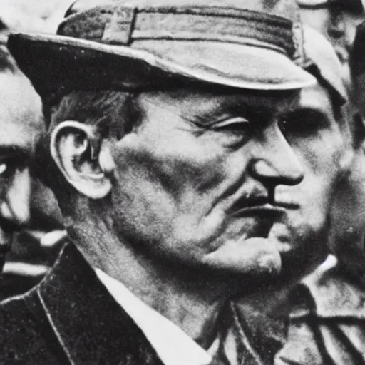 Image similar to close - up portrait of ataturk at the salvation war with many soldiers behind photographed by ara guler