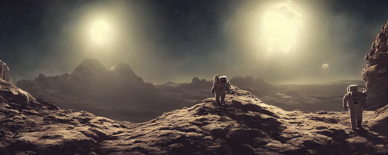 Prompt: astronaut on the moon, beautiful dynamic lighting, cinematic, wide angle establishing shot, extremely high detail, photo realistic, cinematic lighting, post processed, concept art, artstation, matte painting, style by frederic church, raphael lacoste, unreal engine 8 k