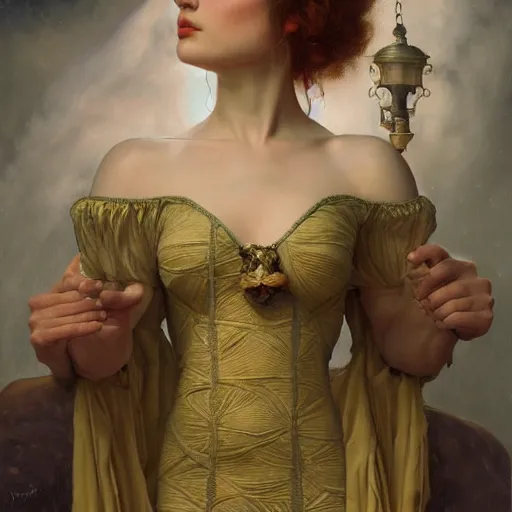 Image similar to highly detailed oil painting | very intricate | cinematic lighting | award - winning | avocado dress design | by roberto ferri, by tom bagshaw, by j. c. leyendecker and klimt, american romanticism, by austin osman spare, artstation, cgsociety, official art, octane