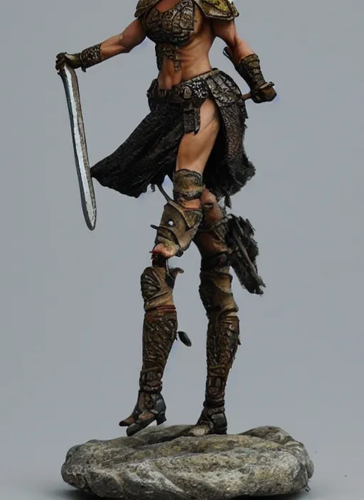 Prompt: Images on the sales website, eBay, Full body, miniature of a very muscular female warrior,