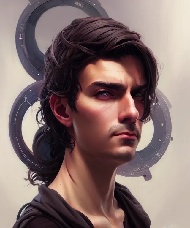 Image similar to Hacker man portrait hacks computer, highly detailed, digital painting, artstation, concept art, smooth, sharp focus, illustration, art by artgerm and greg rutkowski and alphonse mucha