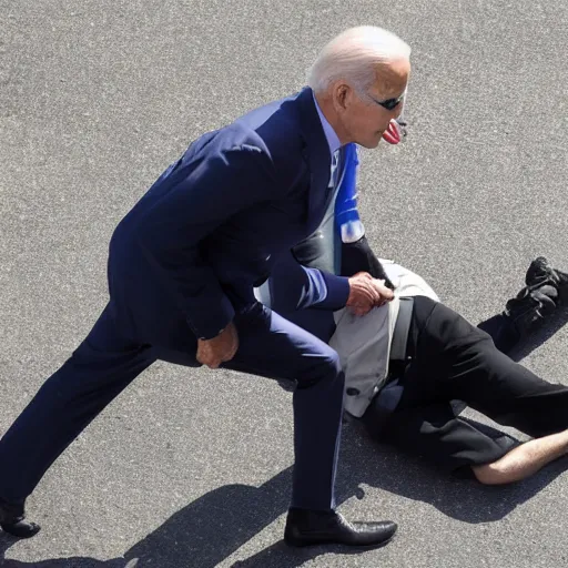 Image similar to joe biden on the ground after falling of a bike