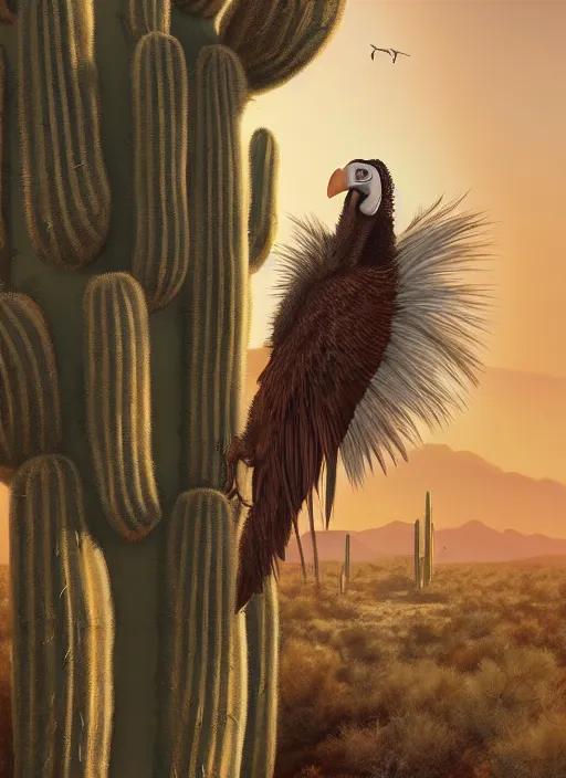 Prompt: A dodo bird perched atop a Saguaro cactus in the desert, digital art, trending on Artstation, high detail, sharp focus, illustration, art by artgerm and greg rutkowski.