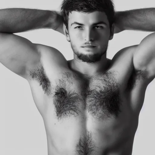 Image similar to high-resolution photograph of a lad showing off his hairy armpits