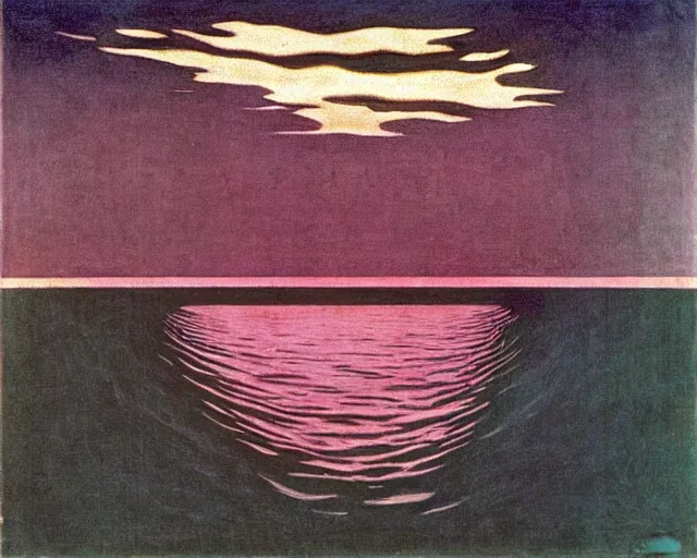 Prompt: deep sea trench, pink horizon by Giorgio de Chirico