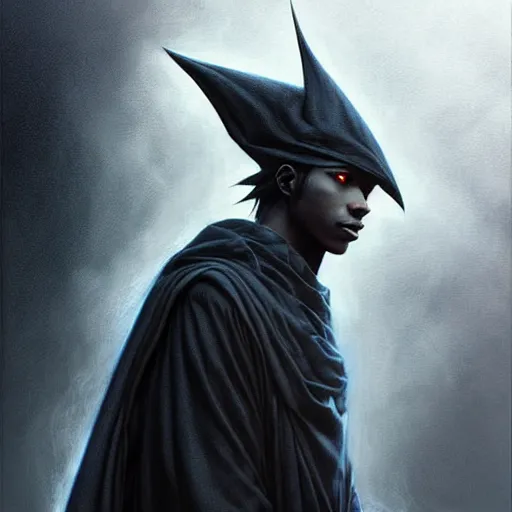 Image similar to portrait of a male black mage from final fantasy, dark, piercing eyes, gentle expression, esoteric clothing, photorealistic, highly detailed, artstation, smooth, sharp focus, art by michael whelan, artgerm, greg rutkowski and luis royo