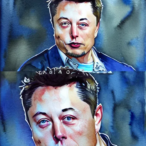 Prompt: highly detailed watercolor painting of Elon Musk, trending on artstation,