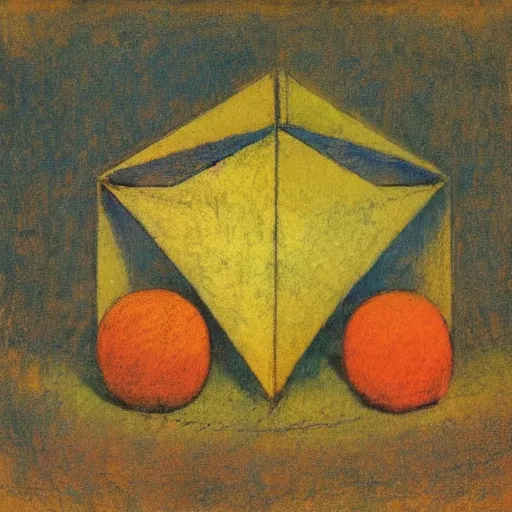 Prompt: The Platonic Solids by Odilon Redon (1883)