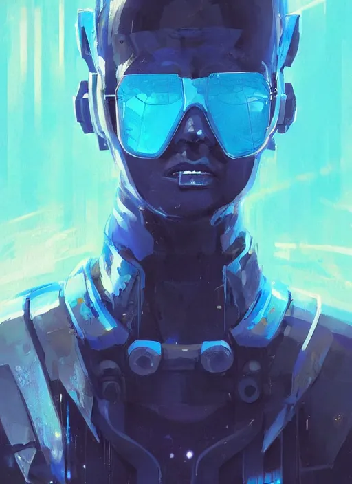 Image similar to concept art close up blue cyberpunk character, by shinji aramaki, by christopher balaskas, by krenz cushart