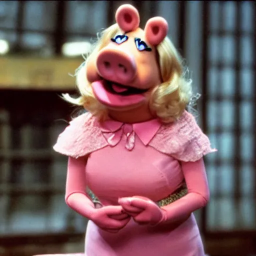 Prompt: movie still of miss piggy in the matrix