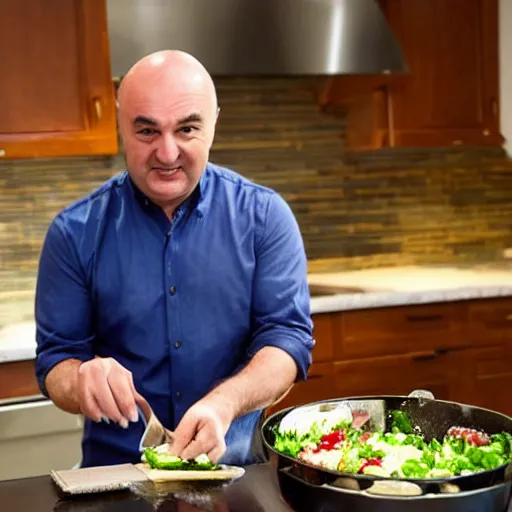 Image similar to Cook Chief Kevin O'Leary cooking a greek salad, in Shark Tank (2016)