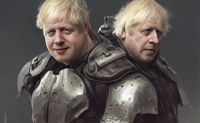 Image similar to Boris Johnson as Punisher, armor plate, realistic portrait, symmetrical, highly detailed, digital painting, artstation, concept art, smooth, sharp focus, illustration, cinematic lighting, art by artgerm and greg rutkowski and alphonse mucha