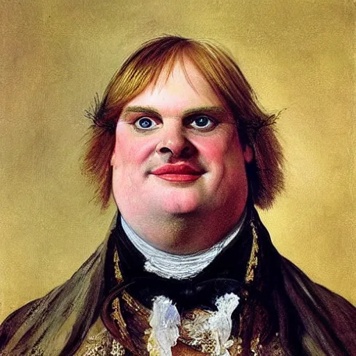 Image similar to chris farley as an 1 8 th century nobleman, painted by john everett millais