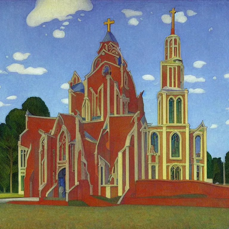 Image similar to church building, painted by Edward Hopper, painted by Anton Bilibin, surrealism, airbrush