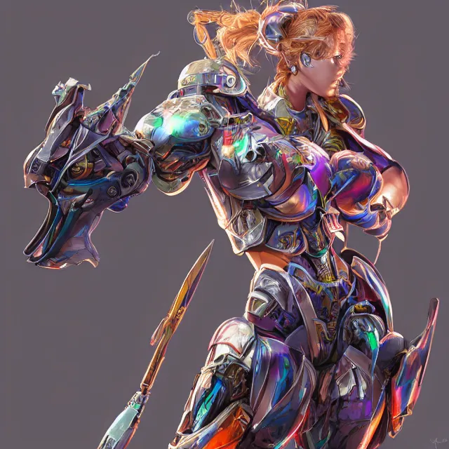 Prompt: studio portrait of lawful good colorful female holy mecha paladin absurdly beautiful, elegant, young fitness model, ultrafine hyperrealistic detailed face illustration by kim jung gi, irakli nadar, intricate linework, sharp focus, bright colors, matte, octopath traveler, final fantasy, unreal engine highly rendered, global illumination, radiant light, intricate environment