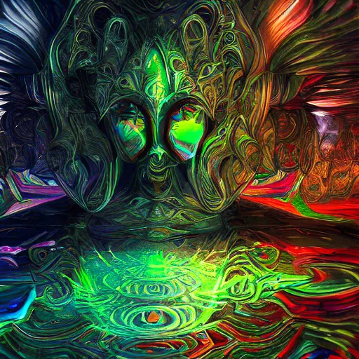 Image similar to machine elf dmt trip render abstract photoreal