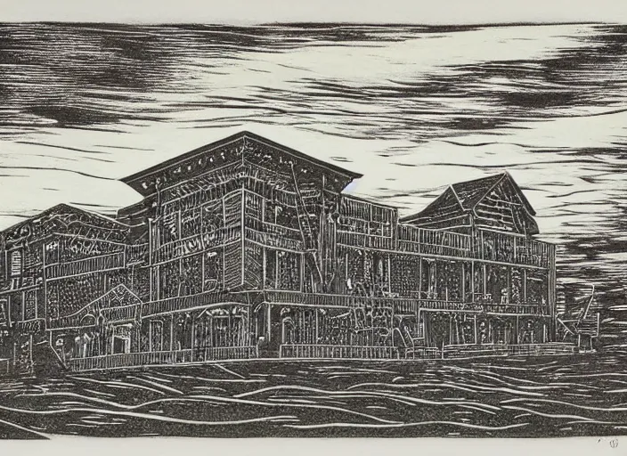 Prompt: a beautiful wood engraving on paper of the museum of everything