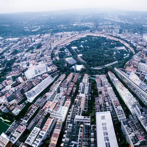 Image similar to an inverted pyramid, long wide shot, aerial shot, 4 k