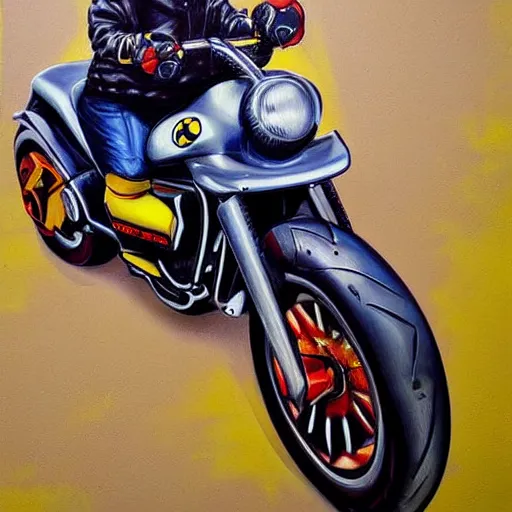 Image similar to pikachu, motorcycle, pikachu riding motorcycle, nestor canavarro hyperrealist art style, sharp brushstrokes