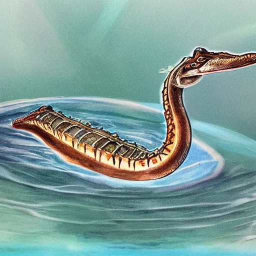 Image similar to curious indian gharial playing in the water going down a slide, artstation, colorful