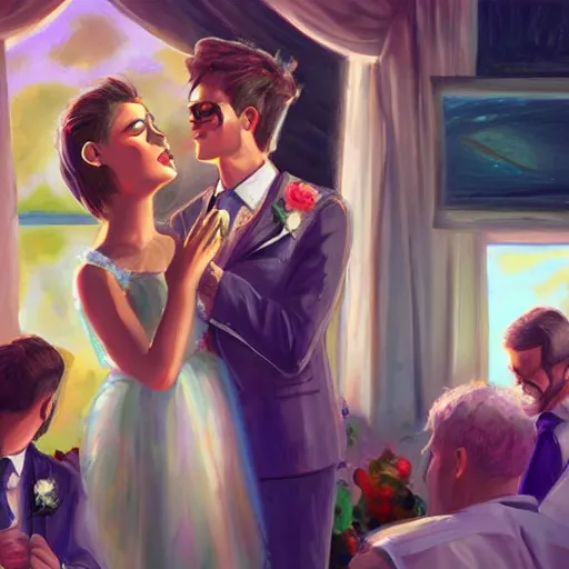 Image similar to gay wedding, digital painting, ultradetailed, artstation, oil painting, ultradetailed, artstation