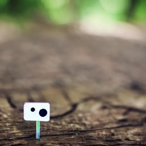 Prompt: office paperclip, 📎, googly 👀, in the woods, photography, depth of field, 4 k resolution