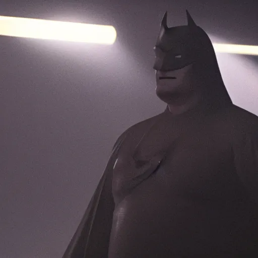 Prompt: from the movie a still of steven seagal as a fat batman, cinematic, studio lighting. god rays through fog. 4 k