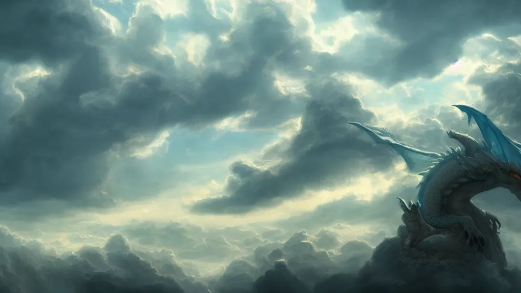 Image similar to A dragon made of clouds, concept art, matte painting, 8k, highly detailed, artstation, fluffy clouds, high quality,