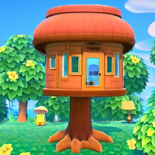 Image similar to a futuristic tree house in animal crossing
