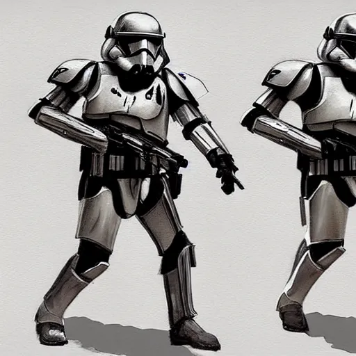 Image similar to an extremely long shot of an imperial stormtrooper walking concept art by Doug Chiang cinematic, realistic painting, high definition, very detailed, extremely high detail, photo realistic, symmetrical, concept art, the Mandalorian concept art style