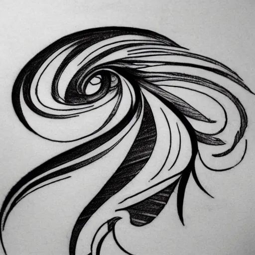 Image similar to tattoo sketch of a sea, on a yellow paper, ornamental, line art, minimalism, tatto for leg