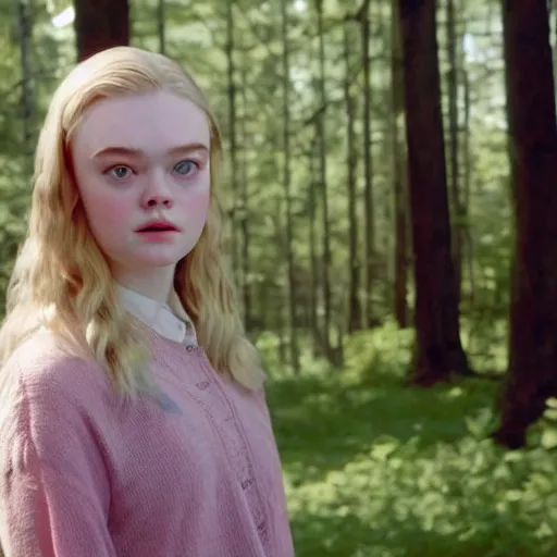 Image similar to A masterpiece head and shoulders portrait of Elle Fanning in Raised by Wolves