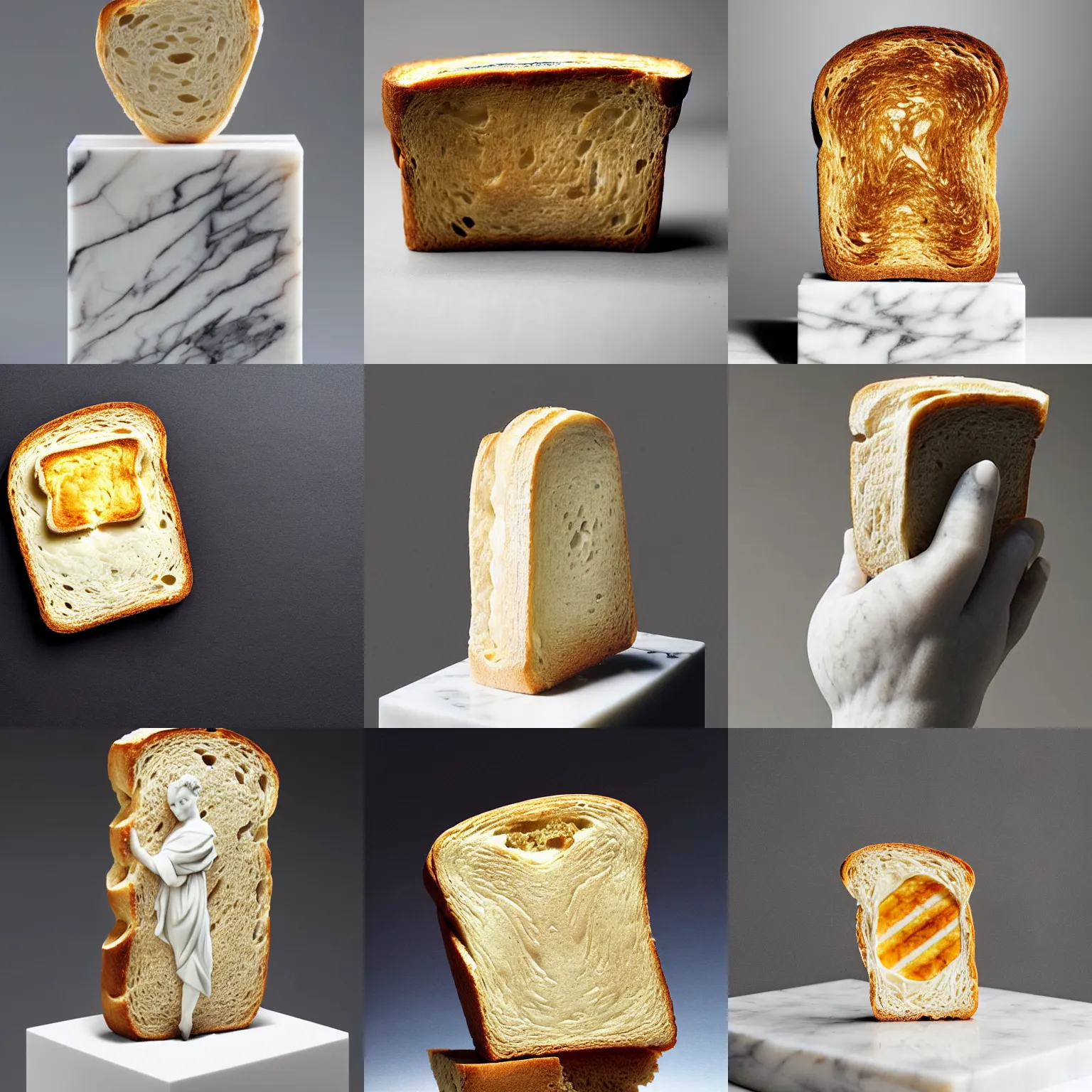 Prompt: a marble statue of a piece of toast