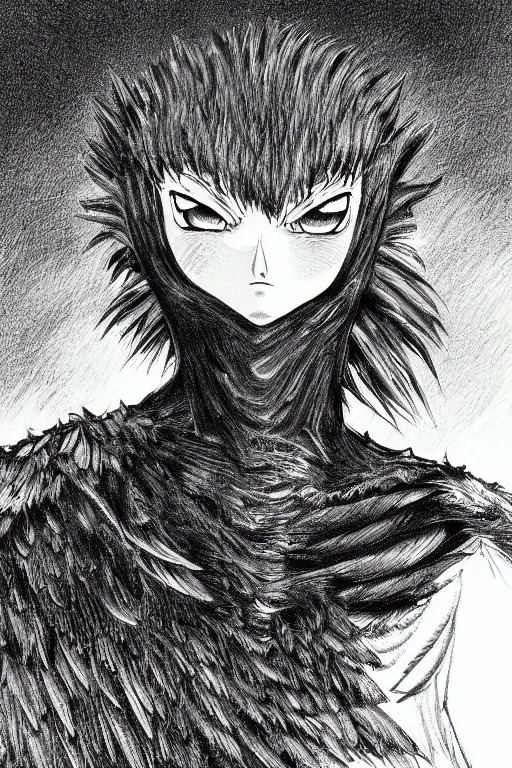 Image similar to crow, highly detailed, digital art, sharp focus, trending on art station, kentaro miura manga art style