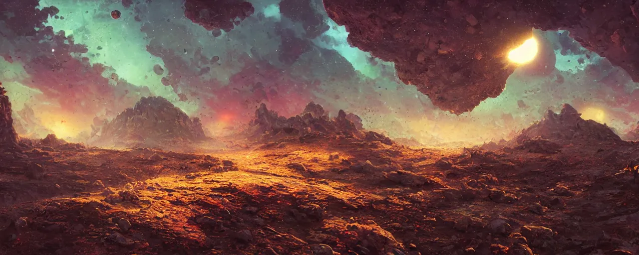 Image similar to ” small hostile barren and dead asteroid, [ cinematic, detailed, epic, widescreen, opening, establishing, mattepainting, photorealistic, realistic textures, octane render, art by paul lehr ] ”