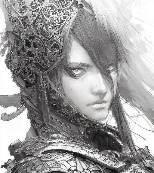 Image similar to portrait of anime woman in armor, pen and ink, intricate line drawings, by craig mullins, ruan jia, kentaro miura, greg rutkowski, loundraw