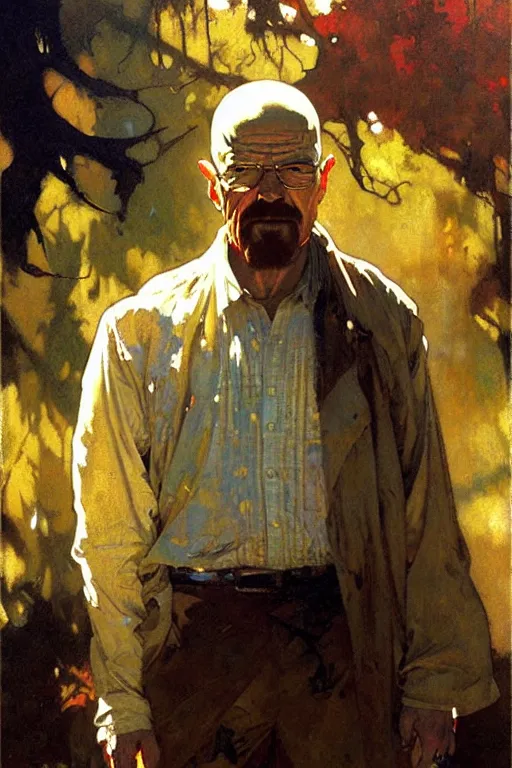 Prompt: walter white, painting by'phil hale '!!! gaston bussiere, craig mullins, greg rutkowski, alphonse mucha