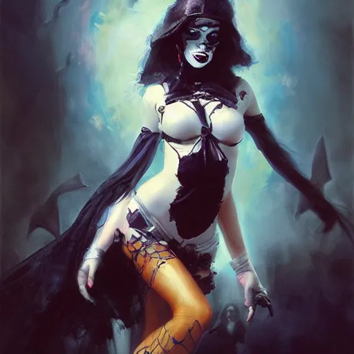 Prompt: halloween girl painted by Raymond Swanland